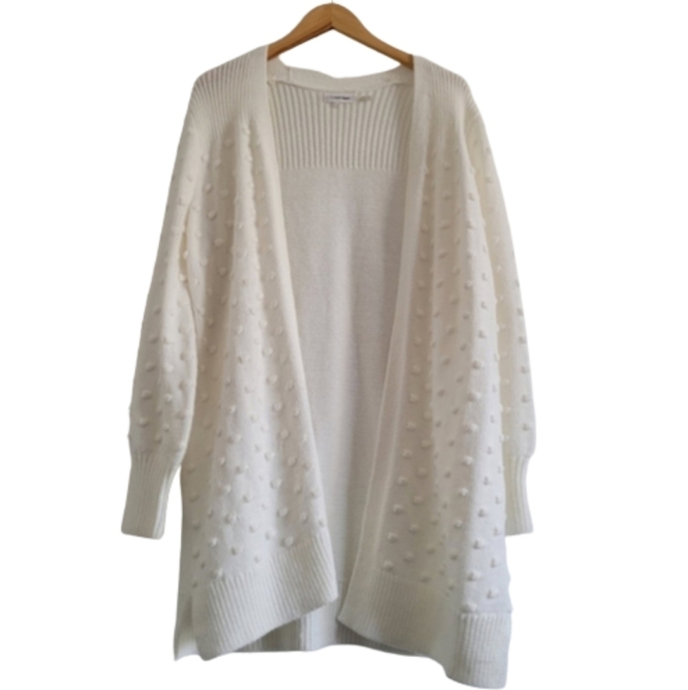 Calvin klien white knit dotted cardigan sweater